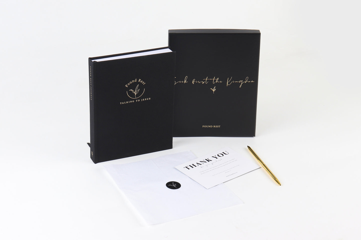 Found Rest Talking to Jesus Christian prayer journal with Box an God Pen