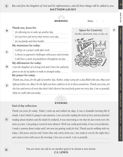 Found Rest Talking to Jesus digital Christian prayer journal full outline displayed.